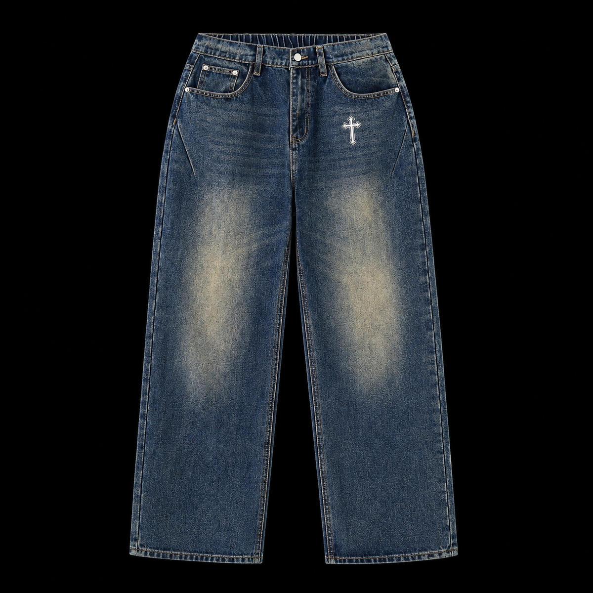 blue jeans with white cross